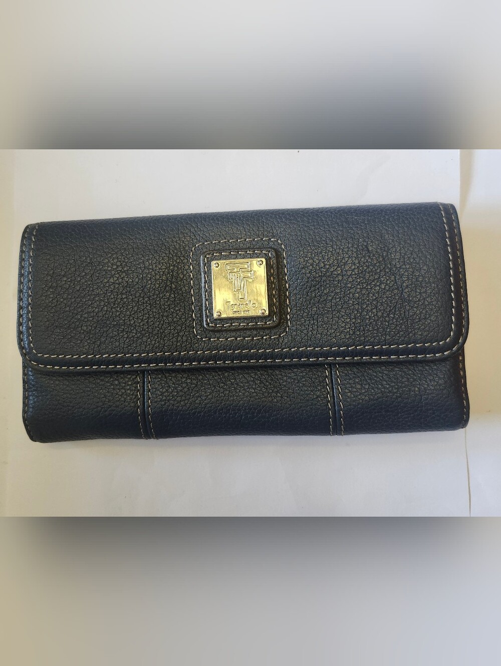 Tignanello Tri-fold Continental Navy Blue Leather Wallet New